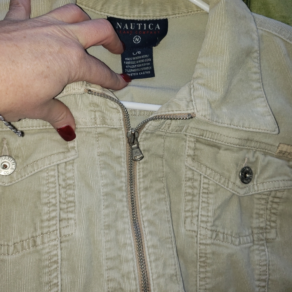 Nautica, cream, Lg., corduroy, zip up, coat